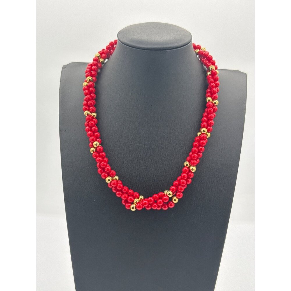 Vintage Napier Multi Strand Twisted Red Gold Beaded Boho Chic Glam Retro Eleganc